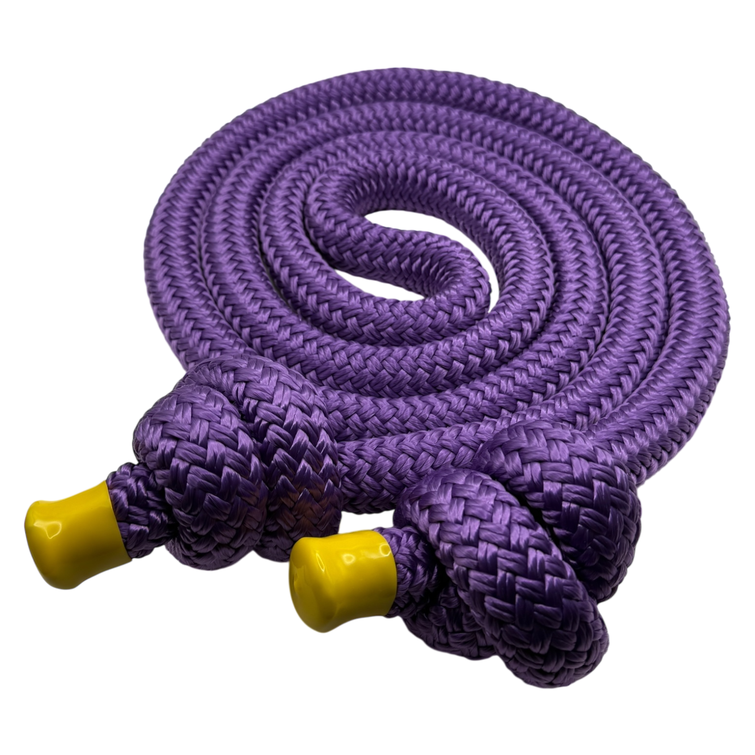 coiled purple heavy flow rope of 24 mm with knots in the end