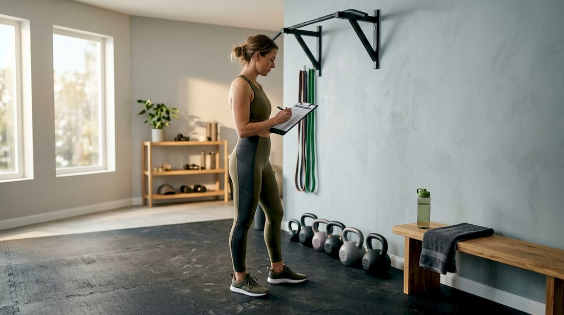 Woman reviewing functional fitness equipment checklist