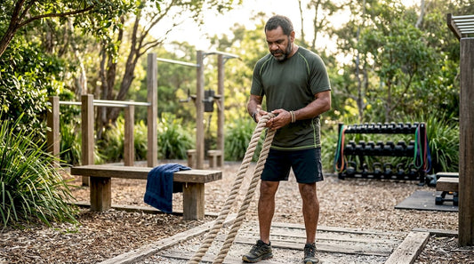 Fitness coach inspecting Australian heavy rope