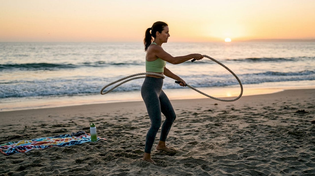 Woman doing rope flow exercise outdoors