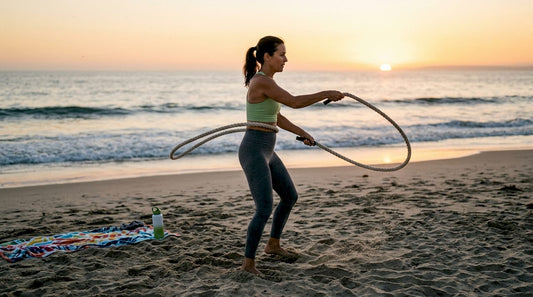 Woman doing rope flow exercise outdoors