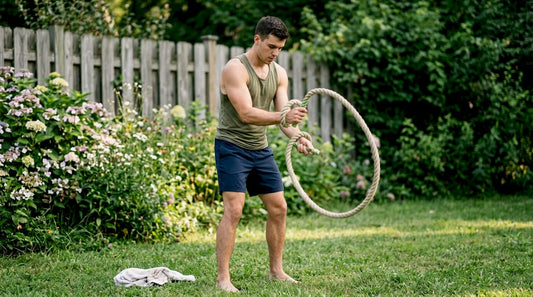Athlete performing wrist rope flow exercise indoors