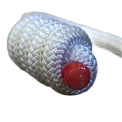 Close-up of a white flow rope with a knot on the end to make it look like a rope club