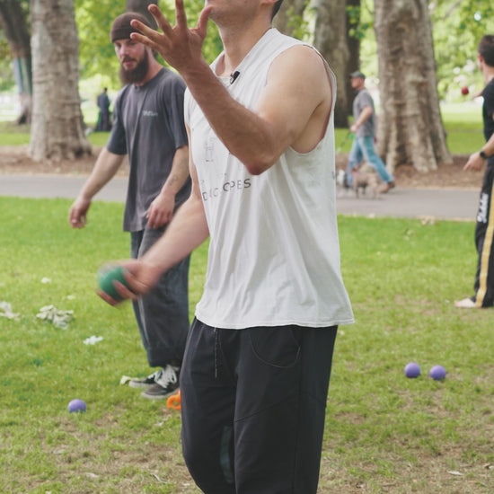 Heavy juggling balls ad: three weights, filmed at Carlton Gardens by pf35media